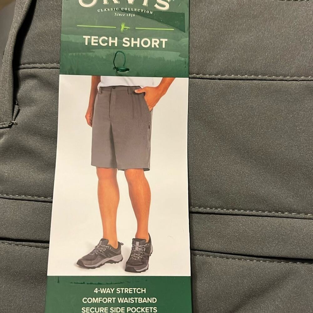 Orvis Men’s Tech Grey Stretch Classic Flat Front Shorts Size 32